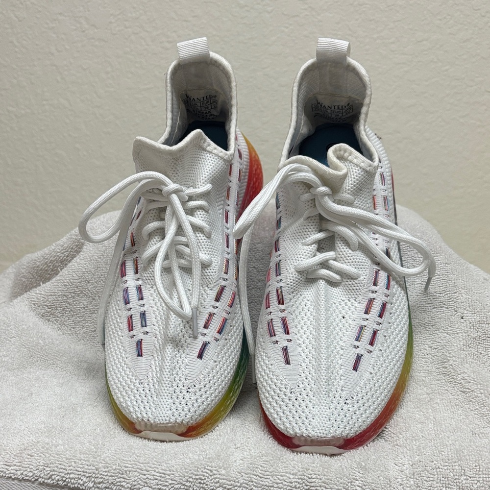 Wanted White Athletic Shoes with Rainbow Details